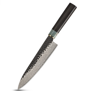 Venta al por mayor, pedidos a granel personalizados, servicio OEM y ODM, cuchillo de Chef de hoja de Damasco profesional, cuchillo japonés negro con mango de madera azul - Product Image 3