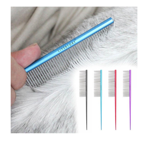 Pet Flea Straight Professional Peigne antistatique pour animaux de compagnie en acier inoxydable large flotteur épilation fine démêlage queue de rat couleur rouge - Product Image 6