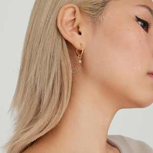 Luxury <b>Star</b> <b>Hoops</b> Charm <b>Earring</b> 925 Sterling Silver Gold <b>Earrings</b> Moissanite <b>Hoops</b> Jewelry for Women Wholesale Manufacture - Product Image 3