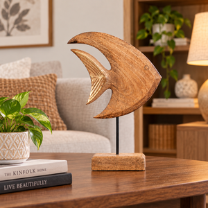 Escultura de Pez de Madera Tallada a Mano, Objeto Decorativo de Estilo Rústico, Decoración de Mesa para el Hogar, Hotel, Restaurante, Tema de Criaturas Marinas - Product Image 2