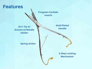 Portaagujas Manual Olsen Mathieu Hegar 2 en 1, Tijeras con Filos de Corte de Carburo de Tungsteno y Acero Inoxidable para Cirugía General - Product Image 2