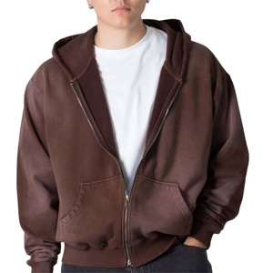 Sweat-shirts à fermeture éclair pour hommes, style streetwear délavé au soleil, léger, respirant, logo personnalisé, tissu doux de couleur lourde pour hommes - Product Image 2