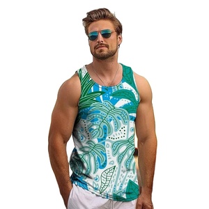 Camisetas sin mangas con estampado de hojas tropicales 3D para hombre, moda vintage de verano, ropa de calle, chaleco de ocio de cuello redondo suelto de viaje diario para hombre - Product Image 1
