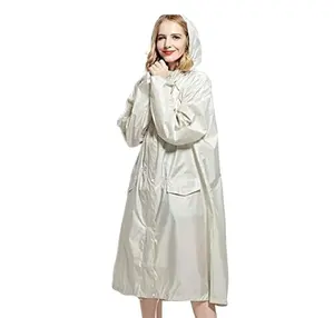 Chaqueta de lluvia larga para mujer de tendencia industrial transpirable impermeable ligero con capucha impermeable con capucha