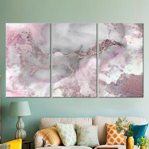 Impression sur toile de marbre gris rose chatoyant : design élégant à l'encre d'alcool, lot de 3 toiles - Product Image 1