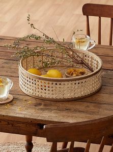 Exclusive Quality Rattan <b>Tray</b> With Work <b>Round</b> Shape Food <b>Serving</b> <b>Tray</b> From Manufacturer in India - Product Image 4