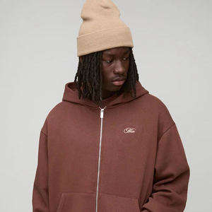 Fabricant Ensemble sweat à capuche et pantalon de survêtement zippés de couleur marron survêtement personnalisé 100% coton style baggy pour hommes 2025 - Product Image 5