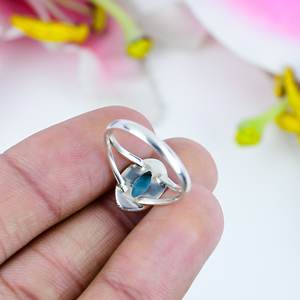 Vente chaude République Naturelle Larimar Pierres Précieuses Bijoux Bague Vintage 925 En Argent Sterling Plaqué Marquise Cut Gemstone Ring - Product Image 3