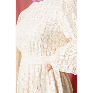 Robe en Dentelle à Manches Ballon à Taille Élastique Beige - Product Image 4