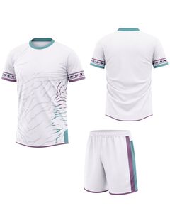Conjunto de Camiseta y Pantalones Cortos de Fútbol Personalizados en Blanco, Verde Azulado y Morado, Transpirables, de Poliéster, para Entrenamiento, Partido, Ropa Deportiva de Equipo - Product Image 1