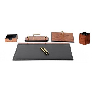 6-Piece Flash Cute Style Desk <b>Organizer</b> Set Mesh & Wooden with Leather <b>for</b> Office <b>Desktop</b> Use - Product Image 3