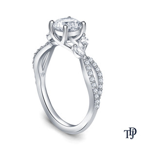 Anillo de Compromiso con Diamantes en Forma de Marquesa y Capullo Redondo Inspirado en la Vid de Platino, Fabricante Internacional de Joyería al por Mayor y al por Menor OEM - Product Image 2