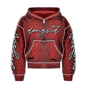 Sweat à capuche zippé en éponge française personnalisé Boxy Heavyweight Vintage Streetwear Cropped Sweat à capuche strass de haute qualité 2025 - Product Image 5