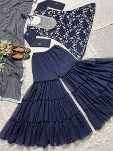 Latest Designer Heavy Faux Georgette Embroidery Sequence Work Sharara Suit <b>Indian</b> & <b>Pakistani</b> <b>Clothing</b> by FabZone - Product Image 5