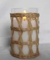 Bougie LED 3D en verre effet flamme avec tresse en bambou pour la décoration de Noël à la maison