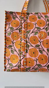 Hecho a mano acolchado ecológico algodón Floral para Rosa naranja Tote bolso de hombro indio bloque estampado moda estilo sólido Shopper - Product Image 6