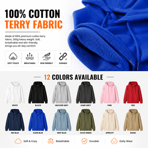 เสื้อฮู้ดดี้ผ้าเทอร์รี่คอตตอน 100% หนัก 300 กรัม สกรีนโลโก้ตามสั่ง เสื้อสเวตเชิ้ตแบบสวมหัว รับผลิตแบบ OEM ODM เสื้อฮู้ดดี้สตรีทแวร์จากโรงงาน - Product Image 2