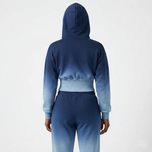 Vêtements décontractés pour femmes, hauts courts à taille haute, sweats à capuche, ourlet large, épaules tombantes, manches bouffantes, en molleton de coton, vente en gros directe d'usine - Product Image 3