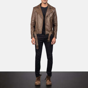 Allaric Alley Mocha Genuine Cowhide Leather <b>Biker</b> <b>Jacket</b> with Zippered Closure Water Proof Size XS for Autumn Season - Product Image 4