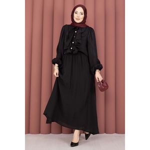 Conjunto de Hiyab Negro Informal para Mujer con Falda con Detalle de Volantes, Tela Modal Transpirable - Product Image 4