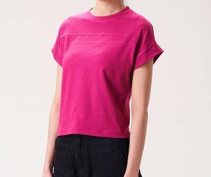 เสื้อครอปสำหรับผู้หญิงเสื้อออกกำลังกายสไตล์เรียบง่ายเสื้อคอลูกเรือระบายอากาศสีชมพู - Product Image 1