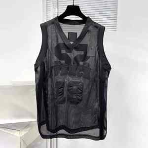 Hommes 2025 été décontracté Sexy haut respirant semi-transparent sans manches gilet avec broderie numérique hommes tendance de la mode - Product Image 6