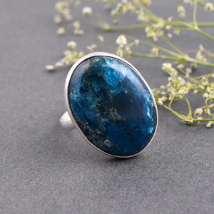 Bague en argent sterling 925 de grande taille avec pierres précieuses en apatite naturelle - Product Image 2