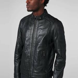 <b>Men</b> Black Vintage Racer Leather <b>Jacket</b> - Classic Slim Fit Motorcycle <b>Jacket</b> with Retro Style, Ideal for Casual Wear - Product Image 4