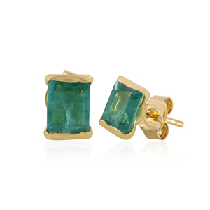 Boucles d'oreilles à tige en diamant vert naturel de 1,91 carat en or jaune massif 14 carats, pierre précieuse rectangulaire, bijoux de mariage unisexes - Product Image 1