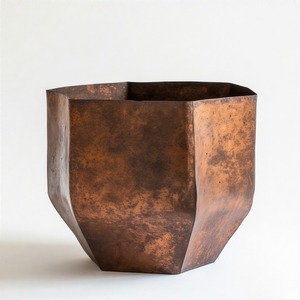 Scroll Handle Planter with Aged Metal Luster Embossed in Florid Baroque Patterns Ideal <b>for</b> <b>Ornamental</b> Greens or Seasonal <b>Garden</b> - Product Image 4