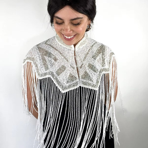 <b>Beaded</b> and Sequined Burlesque Cape <b>Beaded</b> <b>Fringe</b> Hanging Down Fastens at the Neck Beautiful Festive Clothes Festival Capes - Product Image 1