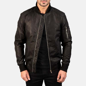 Chaqueta Bomber Bomia MA-1 de Piel de Oveja Genuina con Acabado Desgastado, Reversible, Estilo Vintage para Otoño, Talla XS, Color Negro - Product Image 1
