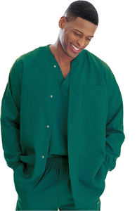 เสื้อแจ็คเก็ตสครับสำหรับผู้ชาย | กระเป๋าผ้าฝ้ายโพลีเอสเตอร์คุณภาพสูงแขนยาวถักกระดุมข้อมือปิดสแน็ปด้านหน้าโลโก้ที่กำหนดเอง - Product Image 2