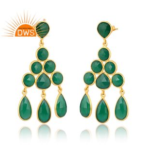 Latest Design Sterling Silver 18K Gold Plated Natural <b>Green</b> Onyx Gemstone Dangle Earring Demi Fine Jewelry For Women - Product Image 2