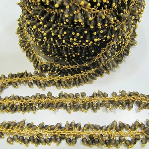 Acero inoxidable gris cuarzo ahumado Rondelle facetado 2,5mm cuentas racimo Rosario cadena alambre envoltura cadena colgante vendido por pie - Product Image 1