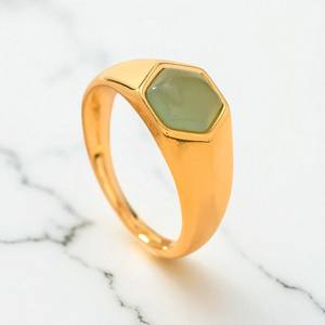 Anillo de piedras preciosas hexagonales de plata 925-Anillo de moda de piedra de 8 MM-Anillo de sello - Product Image 2