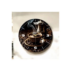 Silent 50cm Wooden <b>Table</b> Wall <b>Clock</b> with Dark Color Printing Coffee Cup Pattern Gift for Coffee Lovers - Product Image 1