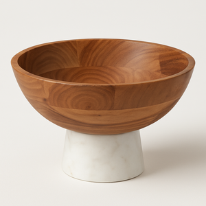 Bol de piédestal en bois fabriqué à la main pour l'affichage de service bol de fruits en bois d'acacia naturel rustique pièce maîtresse décorative cuisine salle à manger - Product Image 2