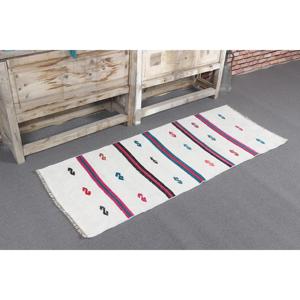 Tapis turc vintage, petit tapis de 1,9 x 4,9 pieds, tapis kilim blanc à motifs floraux - Product Image 1