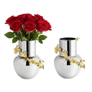 Vase à fleurs artisanal en métal argenté martelé, orchidée blanche, taille moyenne, pour une décoration intérieure élégante, prix raisonnable - Product Image 2