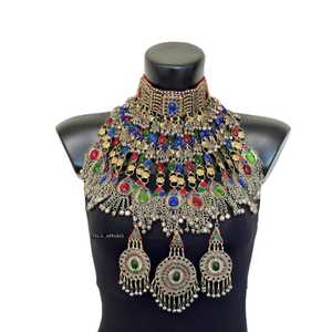 Antiguo estilo afgano Tribal Kuchi hecho a mano conjunto de acero inoxidable boda fiesta desgaste-gargantilla collar pendientes Tikka conjunto para mujer - Product Image 1