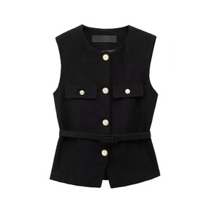 Gilet en toile de coton pour femme, nouveau design, vêtement d'extérieur uni à col rond, respirant, écologique, décontracté, vente en gros - Product Image 6
