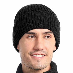 หมวกบีนนี่ผู้ชายแบบพับได้หมวกขนแกะสีดำสำหรับใส่ได้ทั้งชายและหญิง - Product Image 2