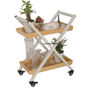 Chariot de service moderne en métal à 2 niveaux, nouvel arrivage, élégant, pour la maison, l'hôtel, le bureau, prix de gros, chariot plaqué or - Product Image 4