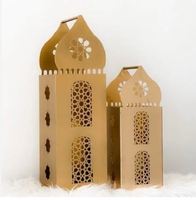 Décoration d'intérieur artisanale en bois et métal, motif croissant de lune et étoile islamiques, design sans flamme, silhouette moderne, dômes de mosquée, minarets