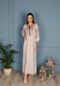 ชุดเดรสยาวปักลายสไตล์ยูเครน, เดรส Maxi สไตล์โบฮีเมียนผ้าลินินสไตล์พื้นบ้านซักได้เป็นมิตรกับสิ่งแวดล้อม - Product Image 3