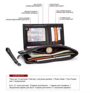 Portefeuille long en cuir de style classique de luxe avec motif uni, design décontracté et fonctionnel - Product Image 3