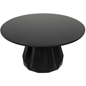 Table à manger ronde moderne en bois massif de style étoile cannelée, finition noire, taille personnalisée, pour la maison, la cuisine, le restaurant - Product Image 2