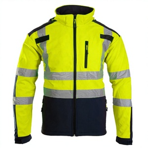 Men's <b>High</b> <b>Visibility</b> Fluorescent Safety <b>Jacket</b> Reflective Waterproof Nylon Polyester <b>Softshell</b> with Hood Customizable Logo - Product Image 1