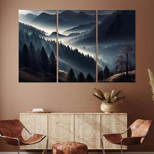 ผ้าใบพิมพ์ลาย: ภาพศิลปะติดผนังภูมิทัศน์ป่าภูเขาสมัยใหม่ ผ้าใบพิมพ์ลาย 3 ชิ้น - Product Image 1